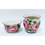 Wemyss Ware Cabbage rose pattern planter and another of smaller size (2) 12 x 12cm.