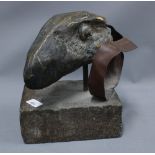 Kirill Sokolov (RUSSIAN 1930 - 2004) Rams skull bronze sculpture on a heavy stone base, 23 x 26cm
