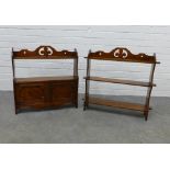 Mahogany wall shelf together with another. 61 x 66cm. (2)