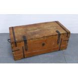 An iron bound bound trunk with handles, a/f 39 x 96 x 47cm