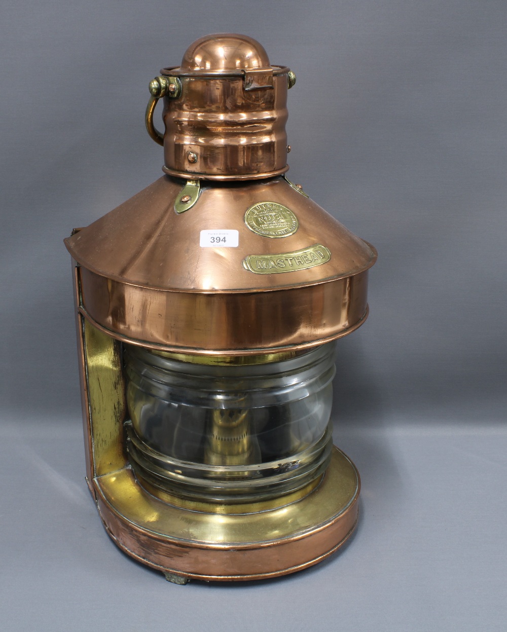 Large copper and brass ships Masthead lantern, 58 x 35cm