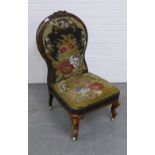 Victorian chair, walnut carved frame and beadwork upholstery, on short cabriole legs terminating