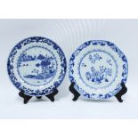 Two late 18th / early 19th century Chinese blue and white plates, one of octagonal form, (2) 24cm