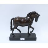 After Giambologna an MMA bronze patinated resin horse, on rectangular plinth, dated 1984, 26 x 28cm