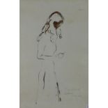 Jane Waller, ink sketch, signed and dated 1974, framed under glass, 41 x 59cm