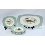 Norwegian Figgjo Flint fish service comprising set of six plates and one serving plate (7) 50 x