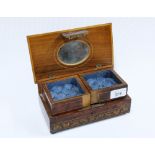 Walnut inlaid jewellery box with Tunbridge style borders, 21 x 9cm, small circular convex wall