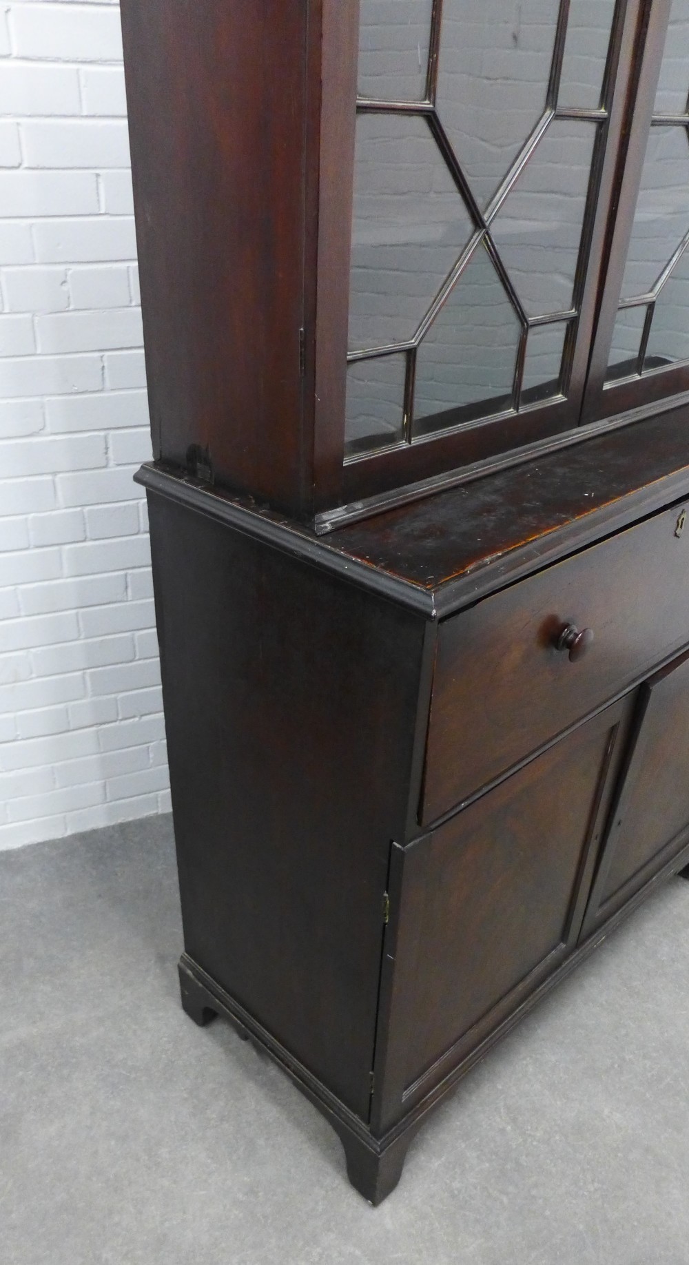 Georgian mahogany secretaire cabinet, the top with glazed doors and a shelved interior over a - Image 3 of 5