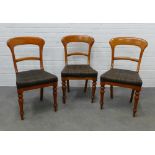Set of three Victorian balloon back chairs with horsehair upholstered seats, 90 x 48 x 40cm. (3)