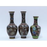 Three cloisonne vases (3) 16cm.