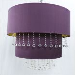 Heathfield & Co contemporary two-tier purple silk and glass drop chandelier, largest shade 80cm