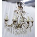Brass & crystal eight branch chandelier, 75 x 66cm