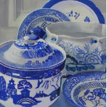 Hayley Whittingham, 'Blue & White China', oil on board, framed with a label verso, 39 x 39cm