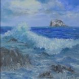 Leila Aitken, (Contemporary) Bass Rock, oil on canvas board, signed and framed under glass, 18 x