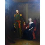 English School oil on canvas of an Officer and Lady, apparently unsigned, contained within an ornate