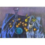Stephen Ward, Blue & Yellow still life, pastel on paper, under glass within a gilt frame, label