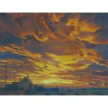 Eric Huntley RSW, (Scottish 1927-1992) 'Wild Sunset, Paxton, oil on card, signed and dated, framed