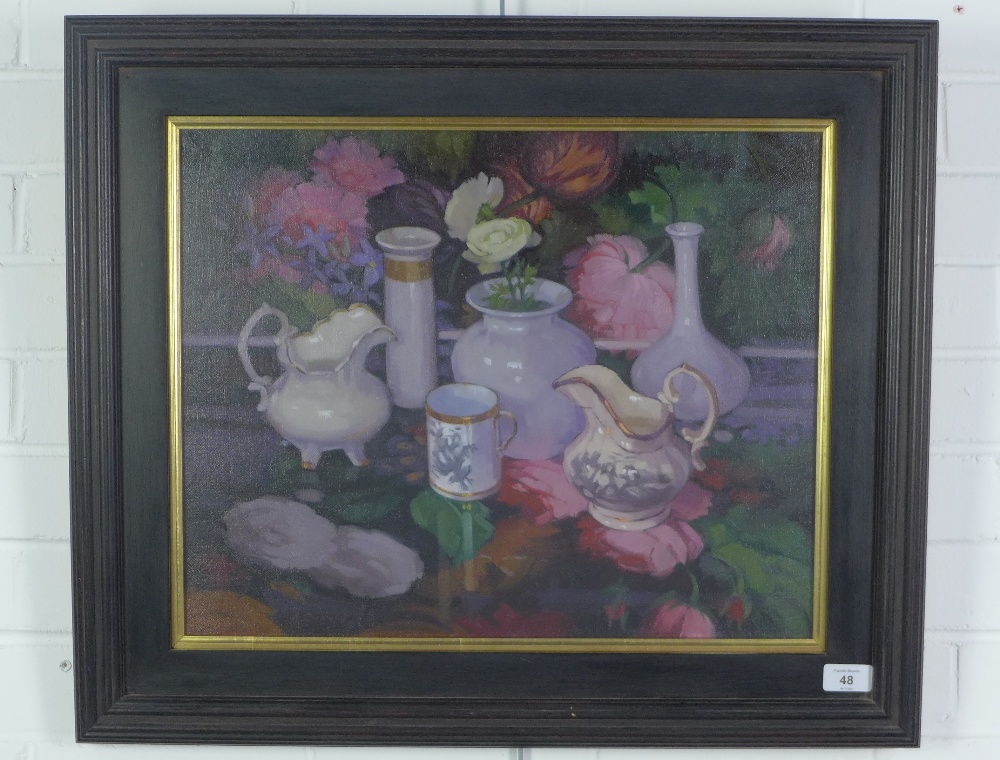 Anne Donald, (Scottish b.1943) Still life with white pot, oil on canvas, signed and framed under - Image 2 of 4