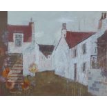 Leonard Gray RSW, (SCOTTISH 1925-2019) mixed media of white stone houses with red roofs, signed