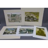 Five coloured etchings to include Margaret Slade and Jack Slade, all in card mounts but unframed,