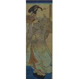 A hashira-e pillar print, signed Kunisada, framed under glass, 25 x 75cm