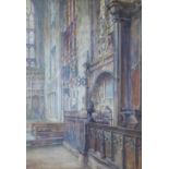Oliver Baker (1856-1939) Cathedral Interior, watercolour, singed and dated 1891, framed under glass,