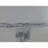 Callender, pen and ink landscape, signed and dated 70, framed under glass 57 x 42cm