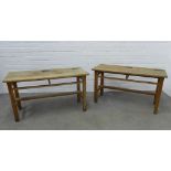 Pair of vintage school desks. (a/f) woodworm. 57 x 102 x 42cm. (2)