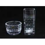 Goran Warff for Kosta, two clear glass vases, signed, one with original sticker, (2) 16cm.