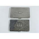 George VI silver cigarette case, 14 x 8.5cm and a silver plate cigarette case with niello style