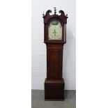 19th century mahogany longcase clock., swan neck pediment over a painted dial by dodson, Beeston,