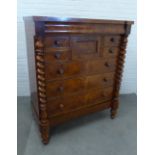 Victorian flame mahogany scotch chest. 148 x 122 x 56cm.