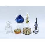 Five various scent bottles & stoppers to include a vintage clear glass Guerlain scent bottle with