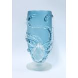 Iestyn Davies blue glass Octopus vase, on a plain footrim, 28cm.