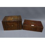 19th century walnut and parquetry workbox together with a rosewood and brass mounted box (locked)