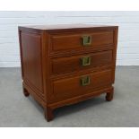 Modern chinoiserie harwood three drawer bedside chest. 56 x 56 x 46cm.