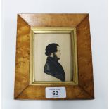 Portrait miniature, silhouette style, within a burr frame, size overall 15 x 17cm