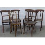 Collection of six bentwood cafe chairs, some are stamped J&J Kohn. 90 x 40 x 42cm. (6)