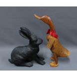 Emma, a Duck Company wooden figure and a Past Times resin Hare, 40cm tall (2)