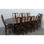 Mahogany dining table together with a set of eight Queen Anne style chairs. 77 x 250 x 100cm. (9)