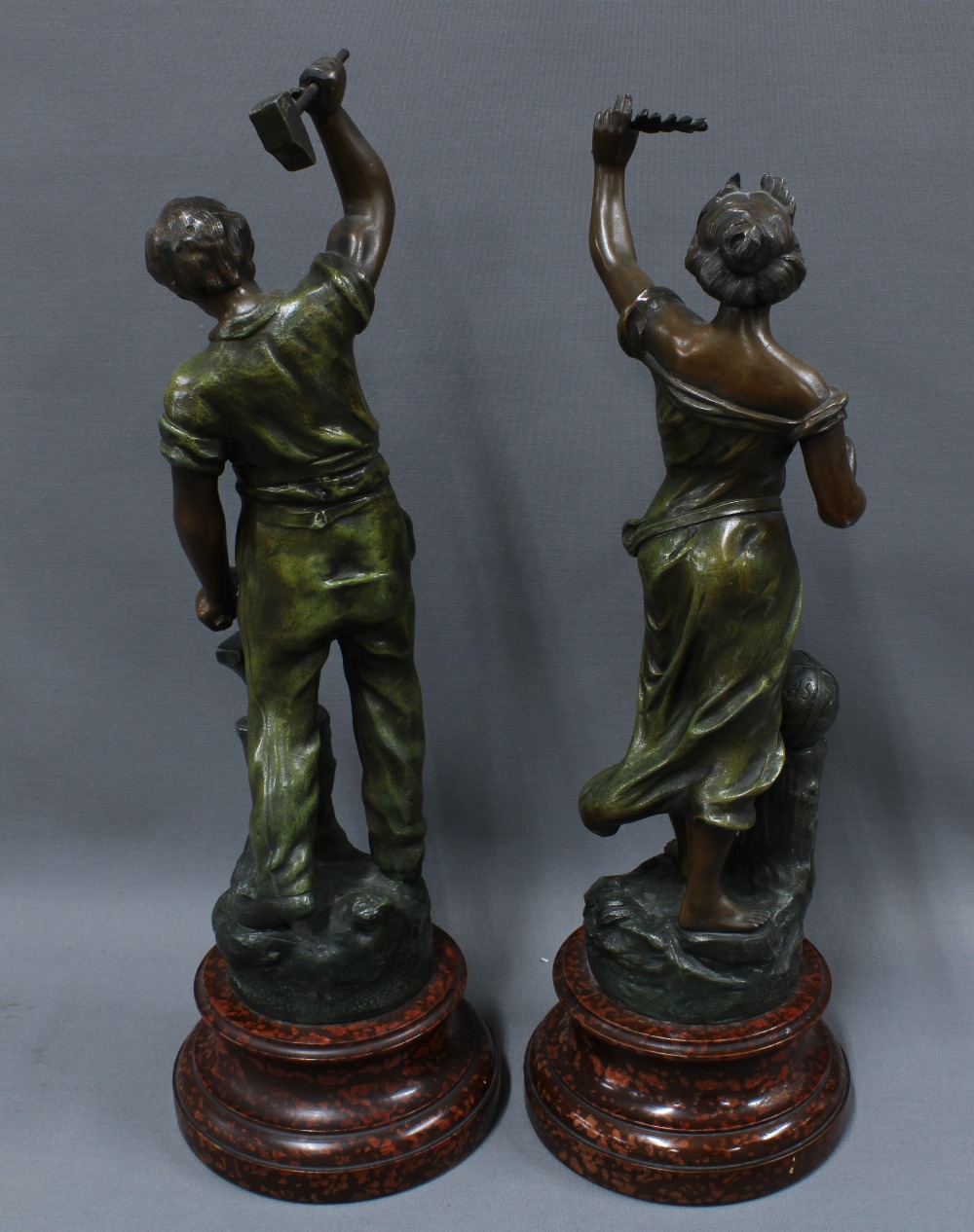 A pair of patinated spelter figures La Science & Le Travail, 51cm tall (2) - Image 2 of 2
