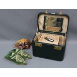Vintage Tanner & Krolle, London, green leather vanity case together with a pair of gold thread