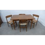 Retro teak dining table and set of four chairs. 74 x 123 x 77cm. (5)