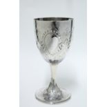 Victorian silver goblet with repousse floral pattern, two vacant cartouche - possibly erased, London