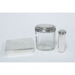 Victorian glass dressing table jar with a silver lid, London 1890, silver mounted shaving brush
