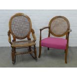 Early 20th century open armchair with Bergere back and upholstered seat together with a canework