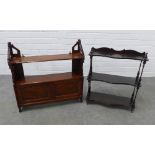 Mahogany three tier open wall shelves another wall shelf with two cupboard doors, 62 x 61 x 15cm (2)