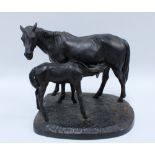 A Russian bronzed cast iron group of a horse and foal, by the Kasli foundry, signed and dated
