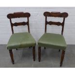 Pair of William IV mahogany side chairs with scroll carved bar backs with shaped mid rails,