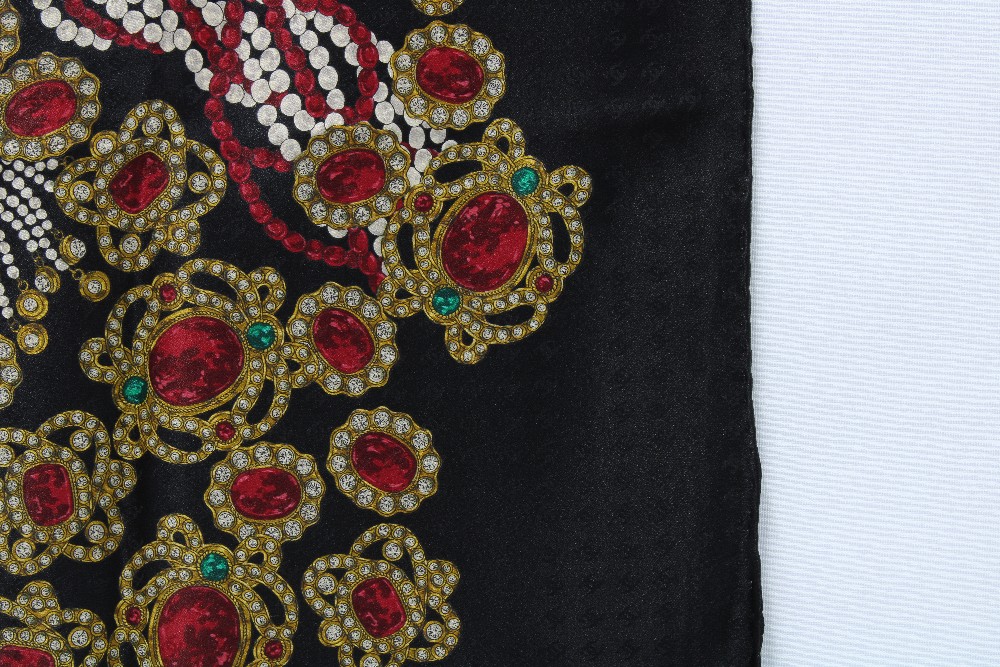 Chanel silk scarf, black ground with ruby and emerald jewel pattern, 85 x 85cm - Image 3 of 3